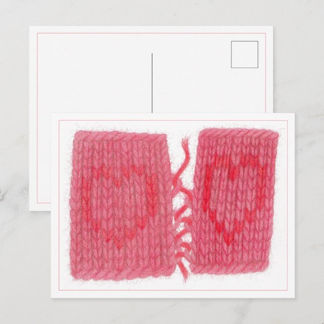 TWO HEARTS KNIT Vykort  (Fram/baksida)
