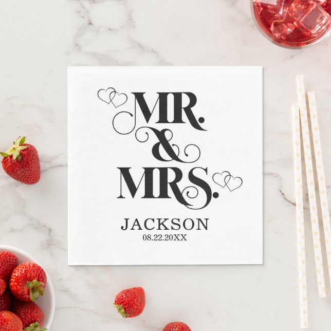 Two Hearts Mr. & Mrs. Wedding Pappersservett (Insitu)