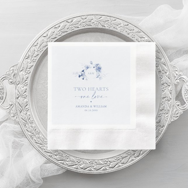 Two Hearts · One Love Dusty Blue Bröllop  Pappersservett (Skapare uppladdad)