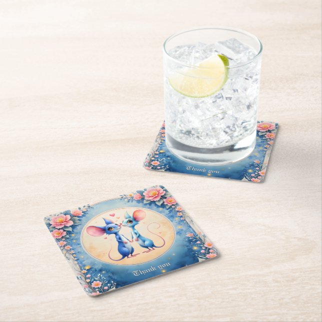 Two Hearts, One Love – Wedding Mice.  Underlägg Papper Kvadrat (Insitu)