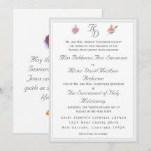 Two Hearts Silver Catholic Wedding Invitation
