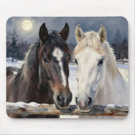 Two Horses on a Snowy Farm Under the Moon Musmatta