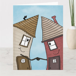 Two Houses Shake Hands Fastighetsförmedling Kort