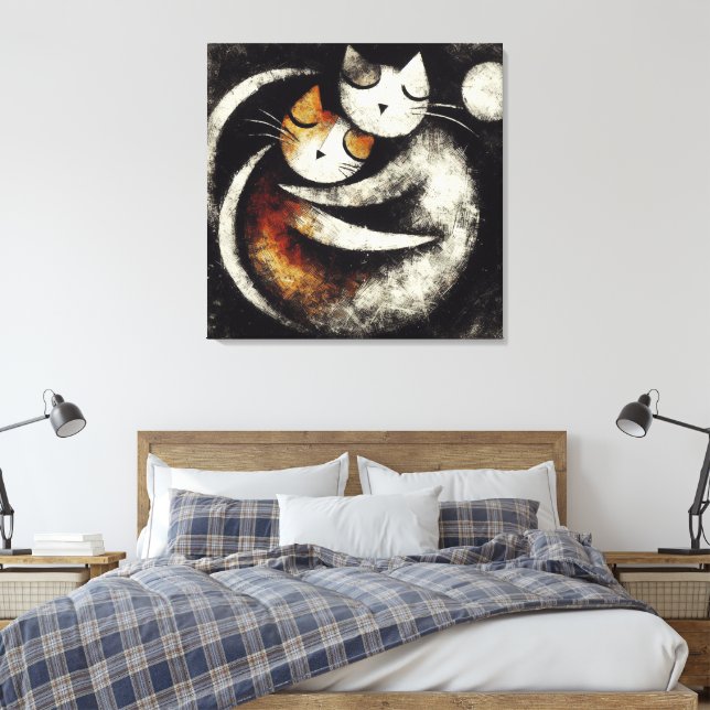  Two Hugging Cats Canvas Print – Chagall-Inspired  (Insitu (sovrum))