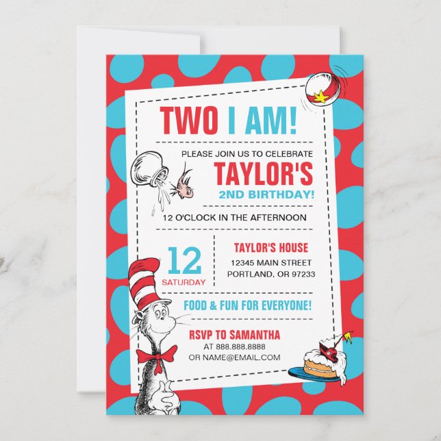 Two I Am | Katten i hatten födelsedagsinbjudan Inbjudningar (Framsida)