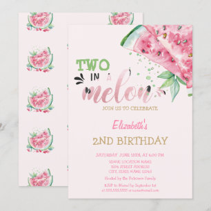 Two In A Melon Vattenmeloner Rosa 2-års Födelsedag Inbjudningar