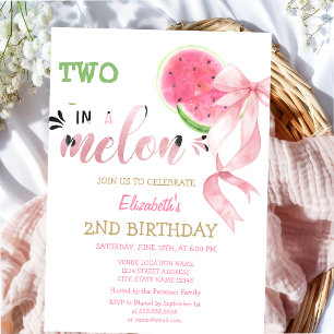 Two In A Melon Vattenmeloner Rosa Slöja 2-årsdag Inbjudningar