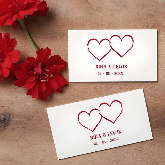 Two Intertwined Hearts Names & Date for Wedding Stämpel (Two intertwined hearts are the main reason for this simple and minimalist stamp design.)