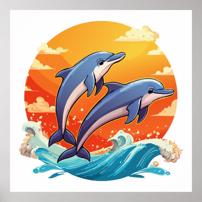 Two jumping cartoon dolphin poster (Framsidan)