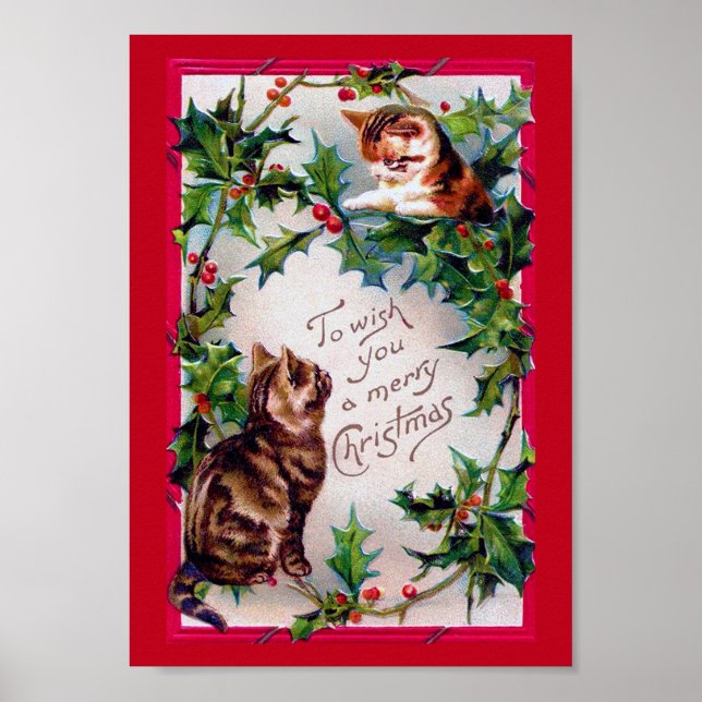 Two Kittens and Christmas Holly Poster (Framsidan)