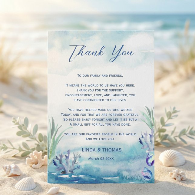 Two Less Fish in The Sea Summer Wedding Thank You Tack Kort (#BeachWedding #CoastalWedding #OceanInspired #WeddingThankYouCard #SummerWedding #SeasideRomance )