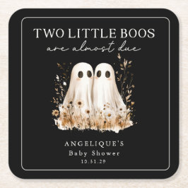 Two Little Boos Ghosts Wildflower Baby Shower  Underlägg Papper Kvadrat