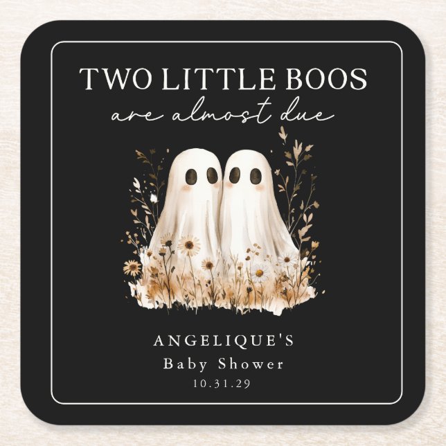 Two Little Boos Ghosts Wildflower Baby Shower  Underlägg Papper Kvadrat (Framsidan)