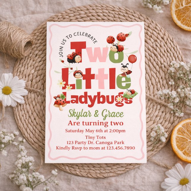 Two Little Ladybugs Birthday Invitation – Twins 2n Inbjudningar (Skapare uppladdad)