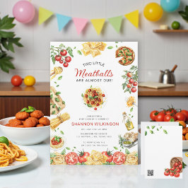 Two Little Meatballs Pasta Baby Shower QR code Inbjudningar