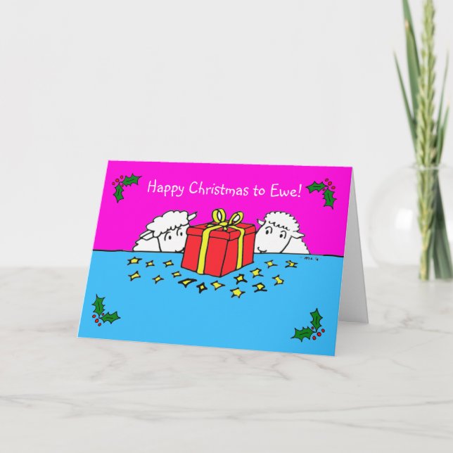 Two Little Sheep Gift Christmas Card Kort (Framsida)