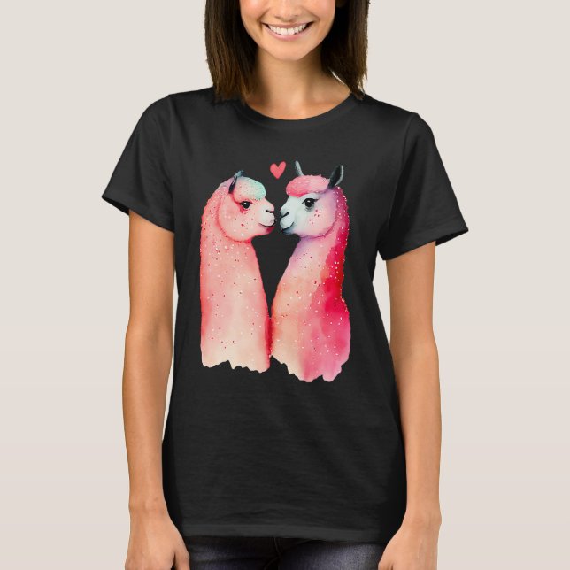 Two Loving Llamas In Love Heart Valentine's Day Al T Shirt (Framsida)