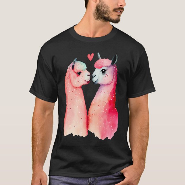 Two Loving Llamas In Love Heart Valentine's Day Al T Shirt (Framsida)