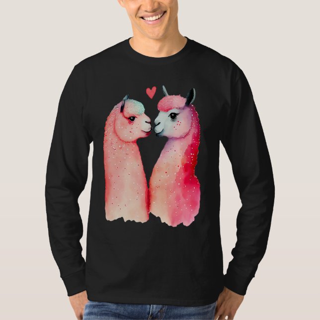 Two Loving Llamas In Love Heart Valentine's Day Al T Shirt (Framsida)