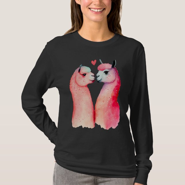 Two Loving Llamas In Love Heart Valentine's Day Al T Shirt (Framsida)