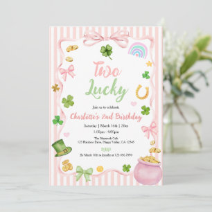 Two Lucky Girl 2-årsfirande Rosa Guld Shamrock Inbjudningar