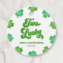 Two Lucky Green Shamrock Clover 2nd Birthday Party Gåvor Etiketter
