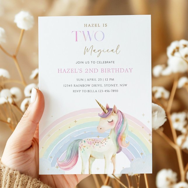 Two Magical Unicorn Rainbow 2nd Birthday Party Inbjudningar (Skapare uppladdad)