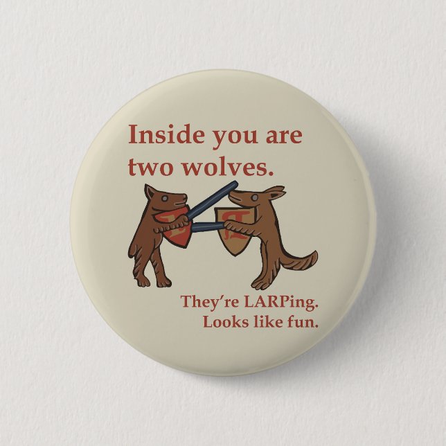 Two Medieval Wolves Button Knapp (Framsida)