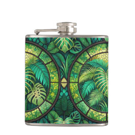 Two metal flasks with vibrant green tropical  fickplunta