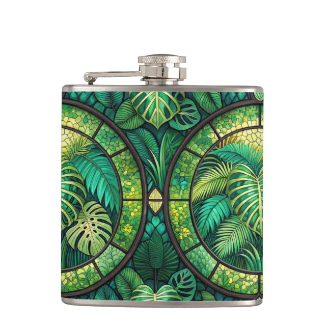 Two metal flasks with vibrant green tropical  fickplunta (Framsidan)