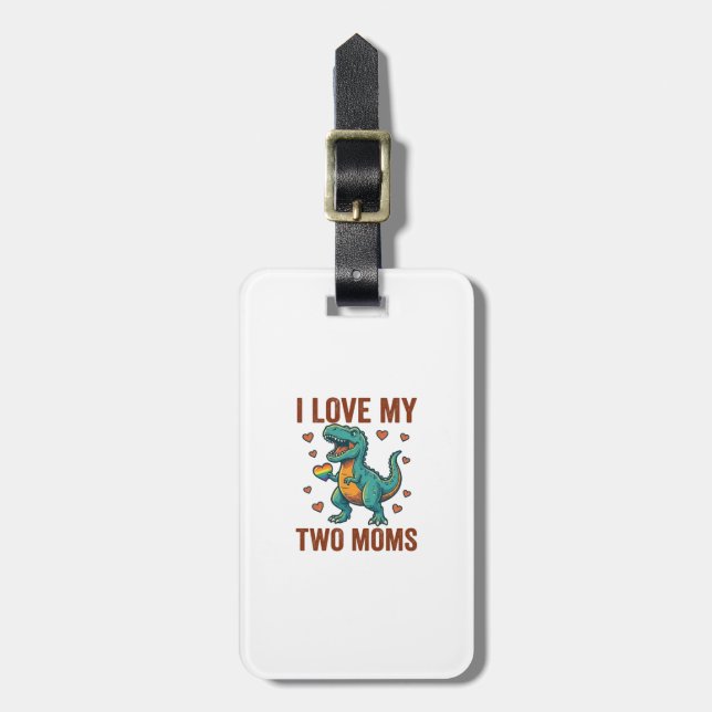Two Moms Pride Dinosaur Vector T-Shirt Design_1 Bagagebricka (Vertikal Framsida)