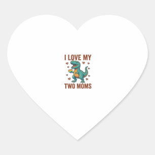 Two Moms Pride Dinosaur Vector T-Shirt Design_1 Hjärtformat Klistermärke
