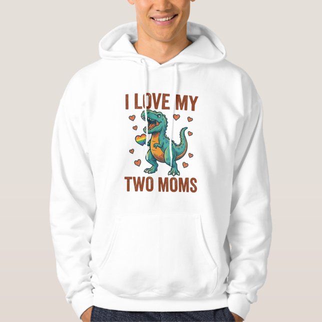 Two Moms Pride Dinosaur Vector T-Shirt Design_1 Hoodie (Framsida)