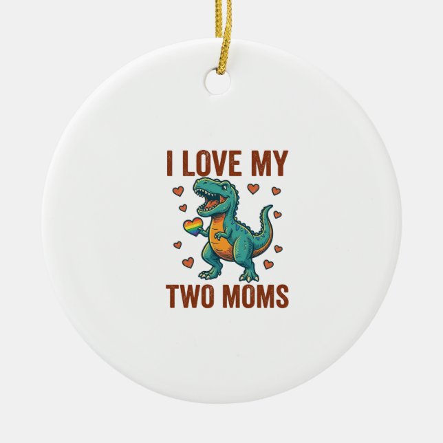 Two Moms Pride Dinosaur Vector T-Shirt Design_1 Julgransprydnad Keramik (Framsidan)