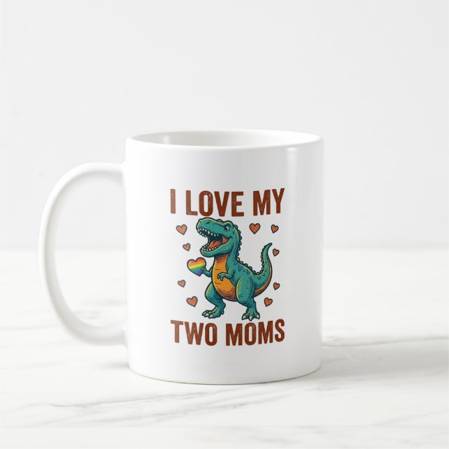 Two Moms Pride Dinosaur Vector T-Shirt Design_1 Kaffemugg (Vänster)