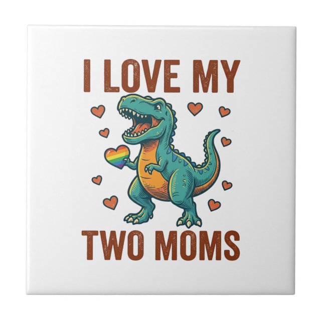 Two Moms Pride Dinosaur Vector T-Shirt Design_1 Kakelplatta (Framsidan)