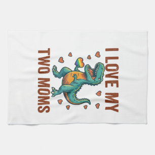 Two Moms Pride Dinosaur Vector T-Shirt Design_1 Kökshandduk