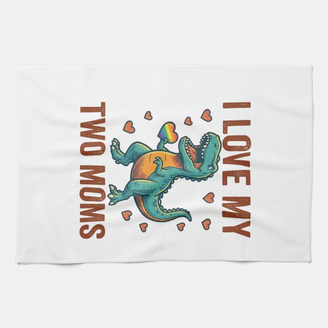 Two Moms Pride Dinosaur Vector T-Shirt Design_1 Kökshandduk (Horisontell)