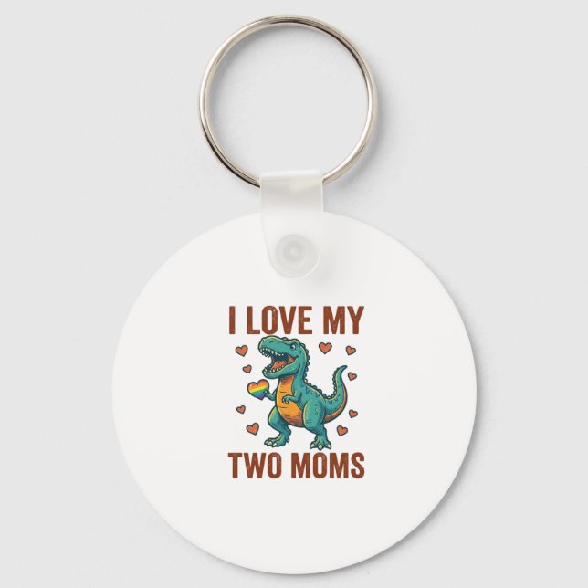 Two Moms Pride Dinosaur Vector T-Shirt Design_1 Nyckelring (Framsida)
