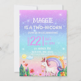 TWO-NICORN 2nd birthday invitation  Inbjudningar