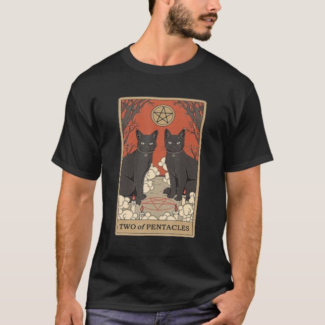 Two Of Pentacles Tarot Card Cat T Shirt (Framsida)