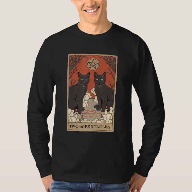 Two Of Pentacles Tarot Card Cat T Shirt (Framsida)