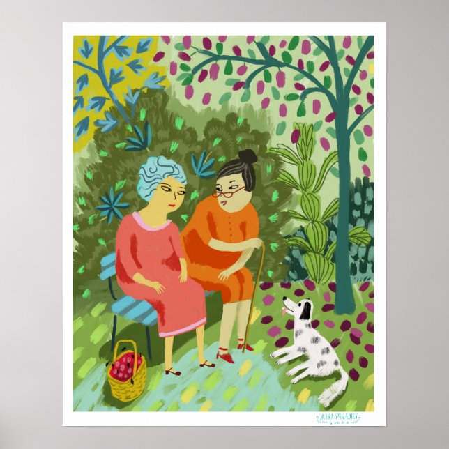 two old ladies chatting on a bench poster (Framsidan)