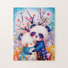 Two Pandas Hugging in Bamboo Forest Pussel
