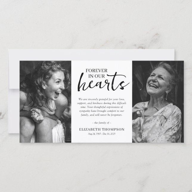 Two Photo Black & White Funeral Thank You Tack Kort (Framsida)