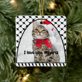 Two Photo Custom Text Keffiyeh Free Palestine Julgransprydnad Keramik