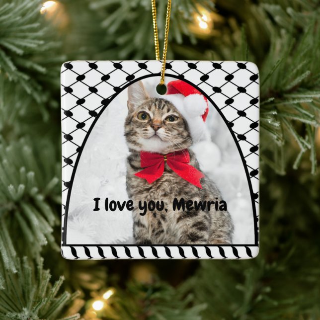 Two Photo Custom Text Keffiyeh Free Palestine Julgransprydnad Keramik (Träd)