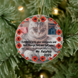 Two Photo Custom Text Red Poppies Free Palestine Julgransprydnad Keramik