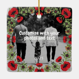 Two Photo Custom Text Red Poppies Free Palestine Julgransprydnad Keramik
