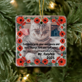 Two Photo Custom Text Red Poppies Free Palestine Julgransprydnad Keramik